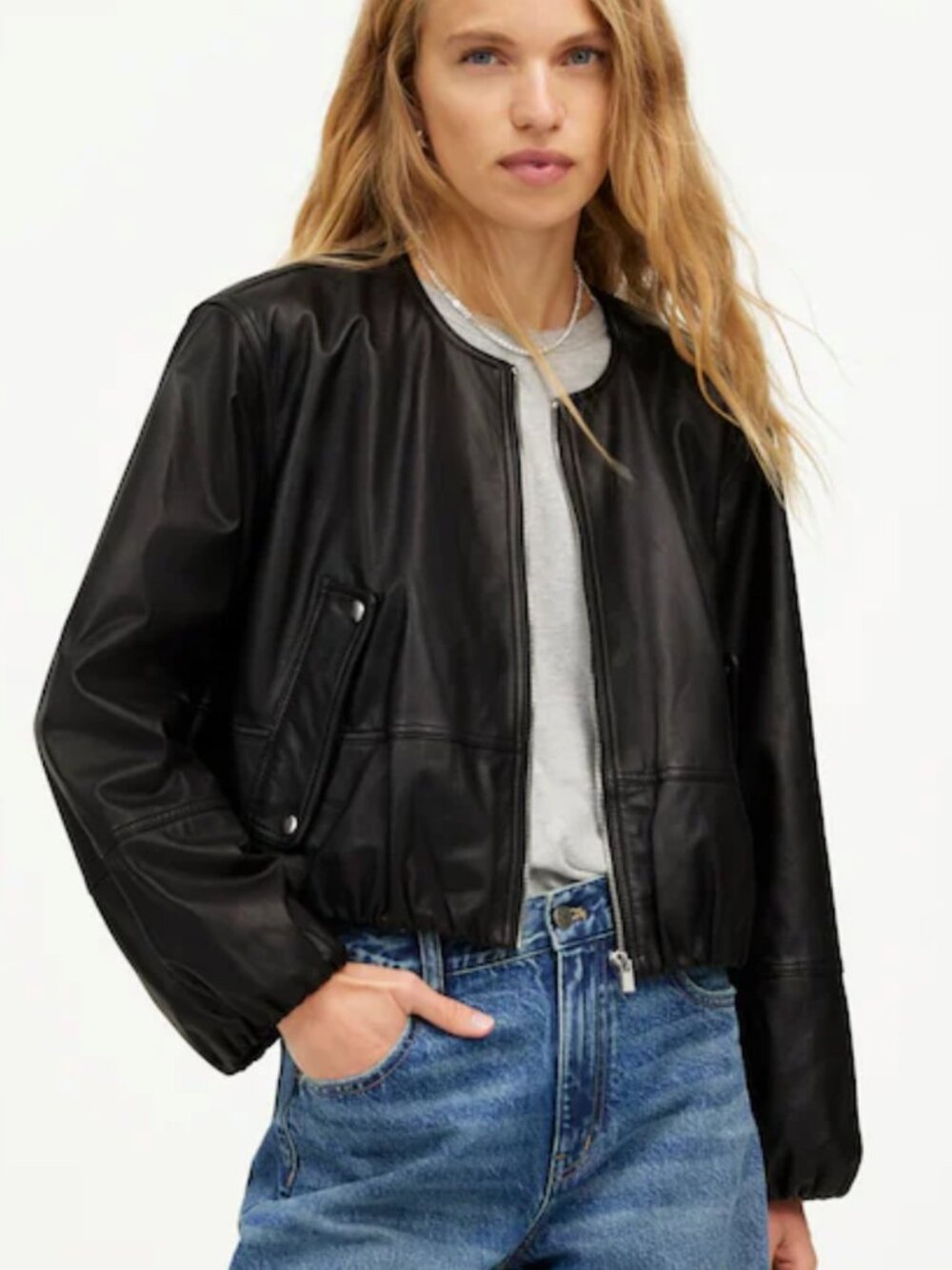 Madewell Leather Bubble-Sleeve Jacket Black Lambskin Size M NWT $525